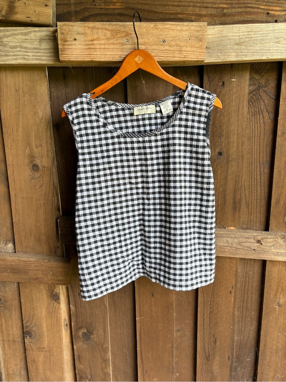 Vintage Lemon Grass Black and White Gingham Sleeveless Picnic Tank